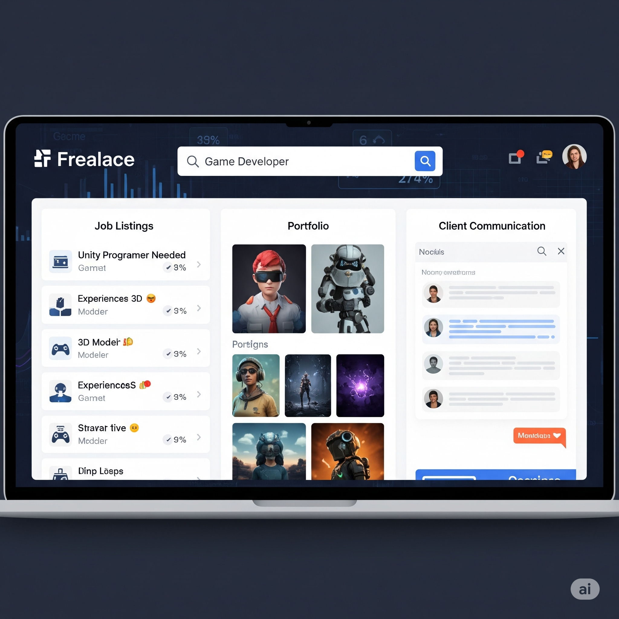 Интерфейс популярных фриланс платформ для геймдева